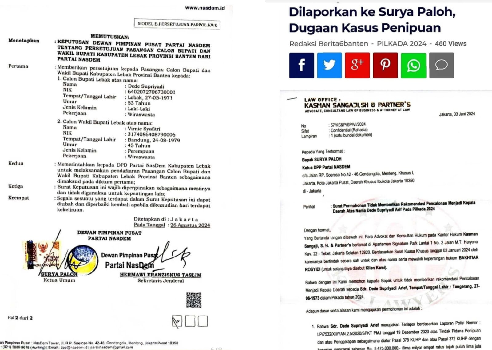King Naga & LBH ARB Laporkan Dugaan KTP Ganda Dede Supriyadi : Partai Nasdem Terancam Rusak Karena Mendukung Terduga Tindak Pidana