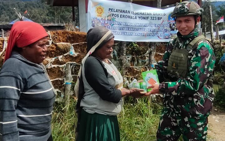 Tingkatkan Produktivitas Lahan Kosong, Satgas Yonif 323 TK Eromaga Berikan Bibit Sayuran