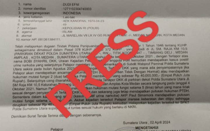 Setahun, Laporan Mantan Tekab Narkoba Polrestabes Medan Tak Diproses