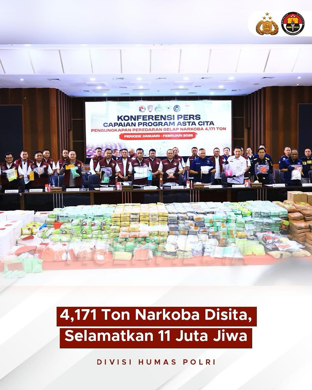 Dittipidnarkoba Bareskrim Polri mengungkap 6.881 kasus narkoba periode Januari hingga Februari 2025